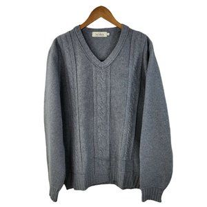 Vintage Sweater Size Medium Large Lambswool pullover Dad Grandpa Marled grey